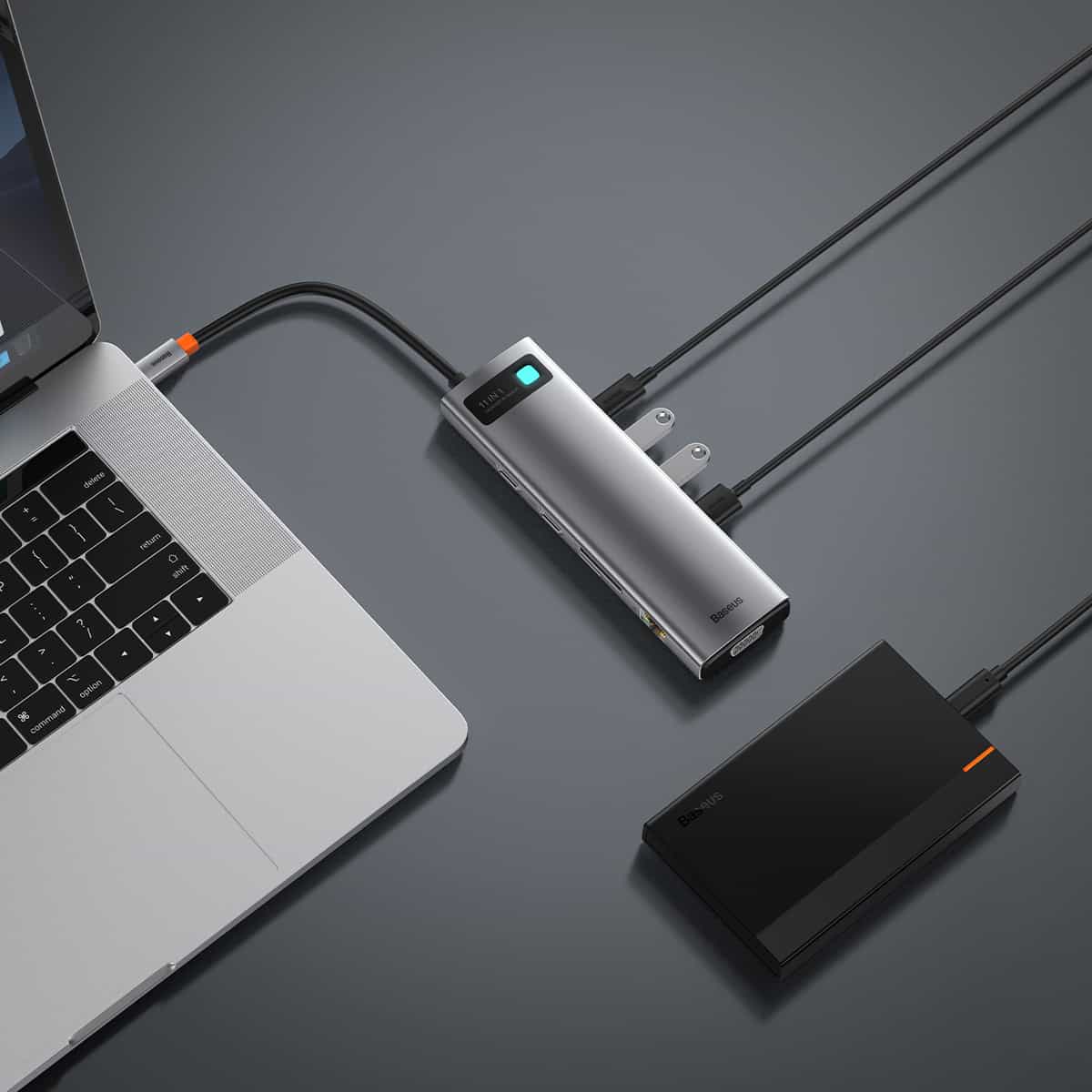 Baseus Metal Gleam Series 11-in-1 Multifunctional Type-C HUB Docking Station Space Gray