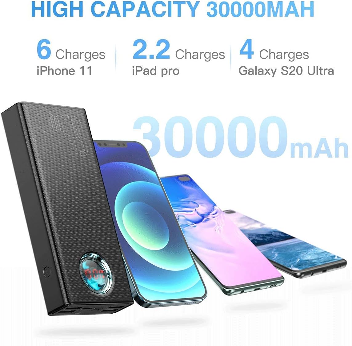 Baseus Amblight Digital Display Quick Charge Power Bank 30000mAh Black