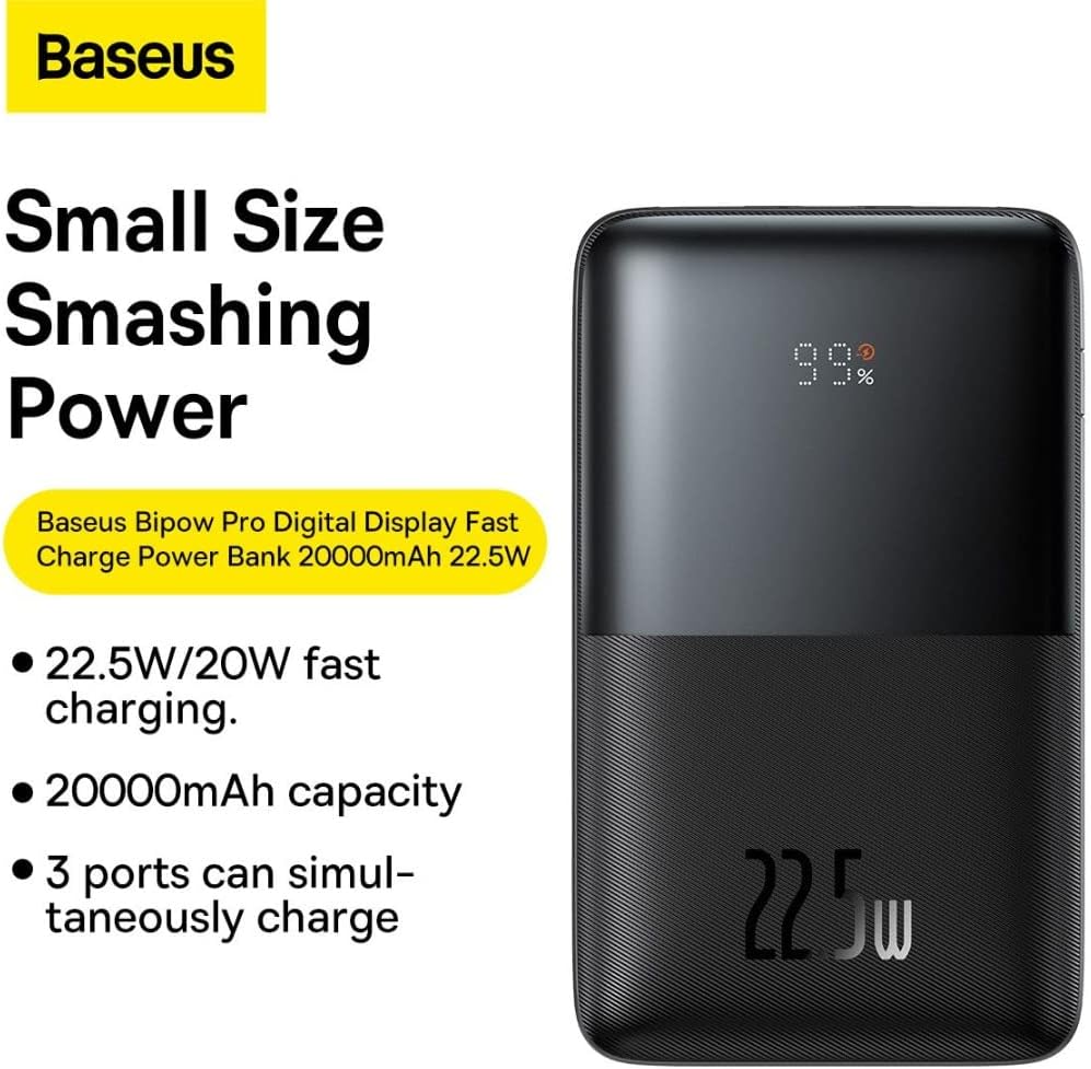 Baseus Bipow Pro Digital Display Fast Charge Power Bank 20000mAh 22.5W Black