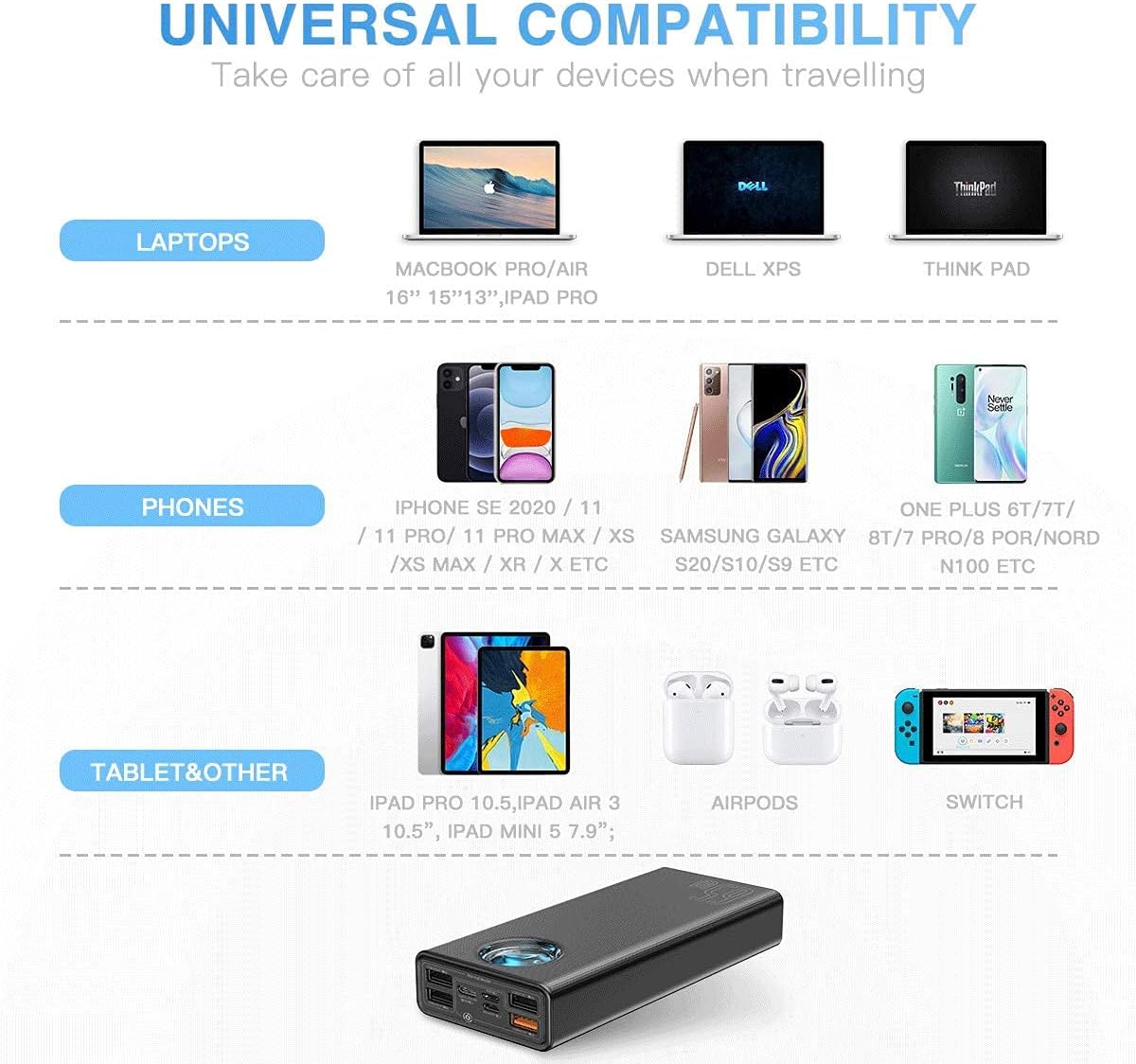 Baseus Amblight Digital Display Quick Charge Power Bank 30000mAh Black